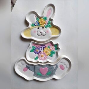 Vintage* Easter Rabbit 3-Section Ceramic Serving Plate